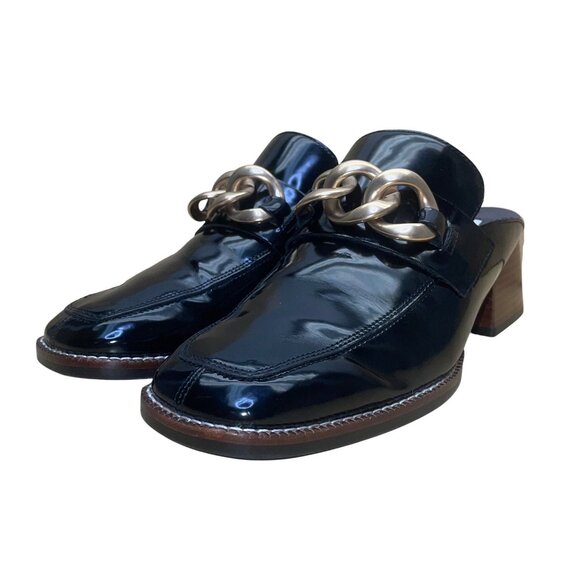 Steve Madden Women’s Black PU Patent Chain Detail Block Heel Lorie Mules Sz 11M - Picture 3 of 8